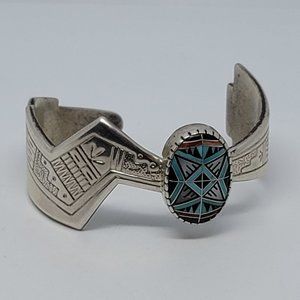 Inlaid Gemstone & Sterling Cuff by Roderick Ternario for Relios